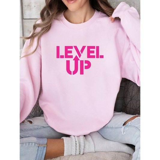 Pink Ink Level Up Graphic Crew Sweatshirt