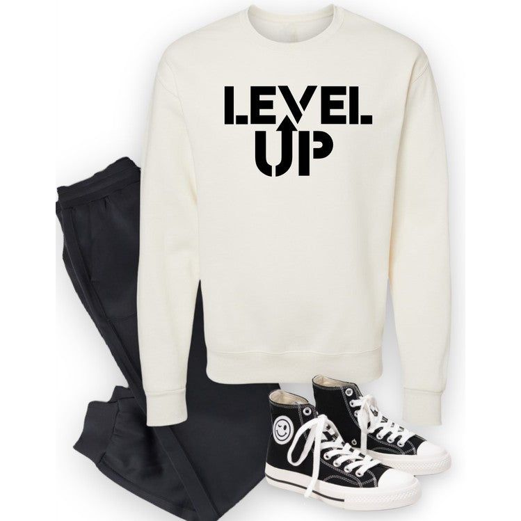 Black Print Level Up Graphic Crew Sweatshirt