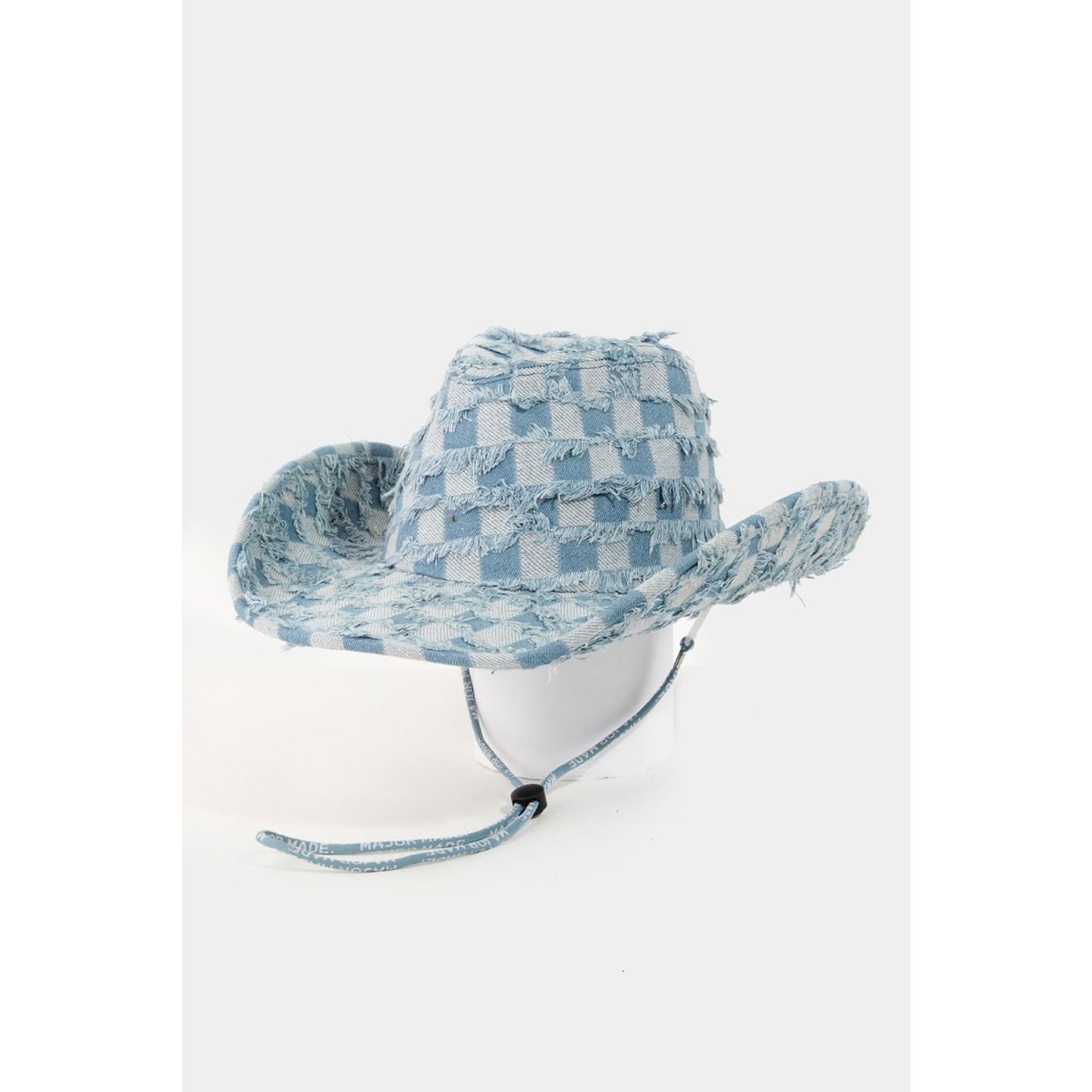 Fame Checkered Fringe Denim Cowboy Hat - TiffanyzKlozet