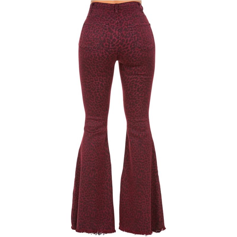 Leopard Bell Bottom Jean in Burgundy