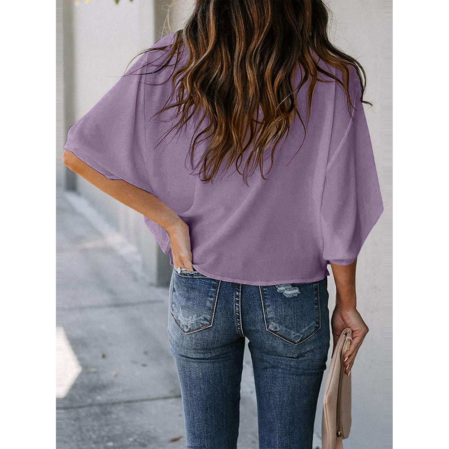 Full Size Cowl Neck Three-Quarter Sleeve Blouse - TiffanyzKlozet