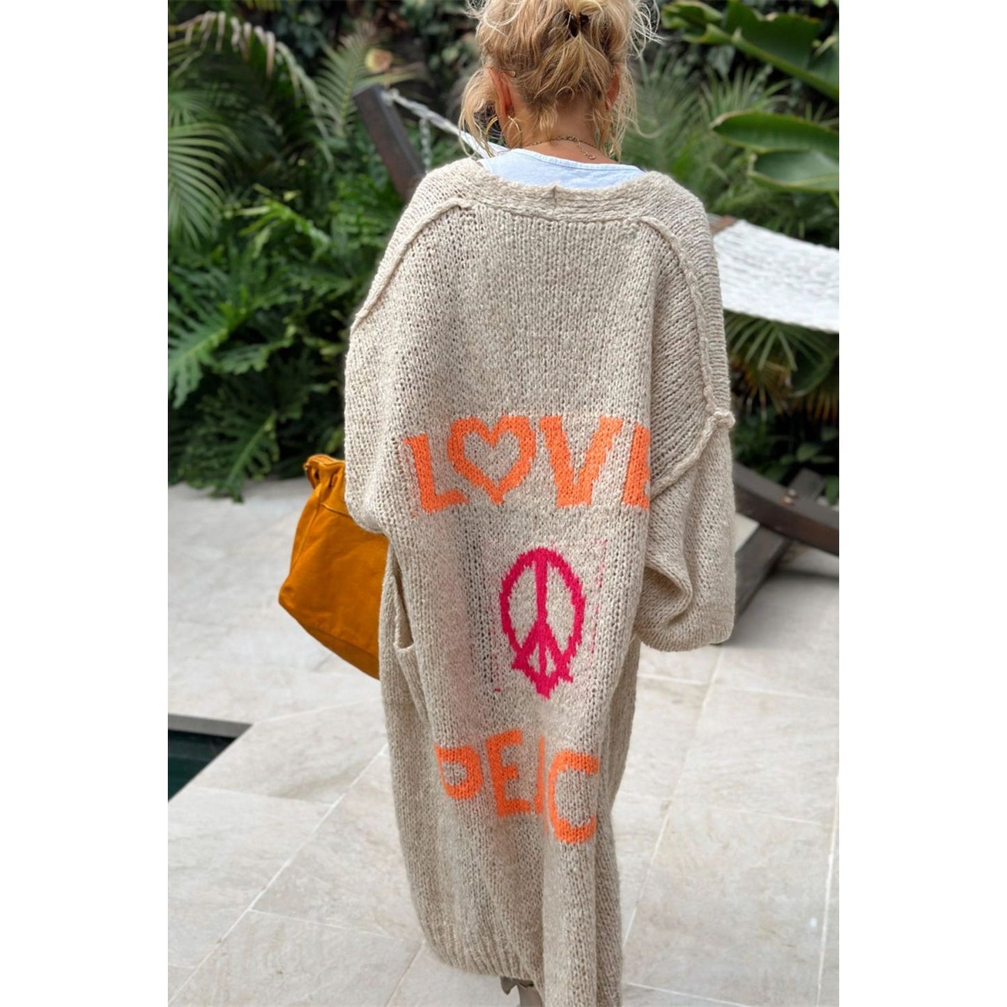 Letter Dropped Shoulder Long Sleeve Cardigan