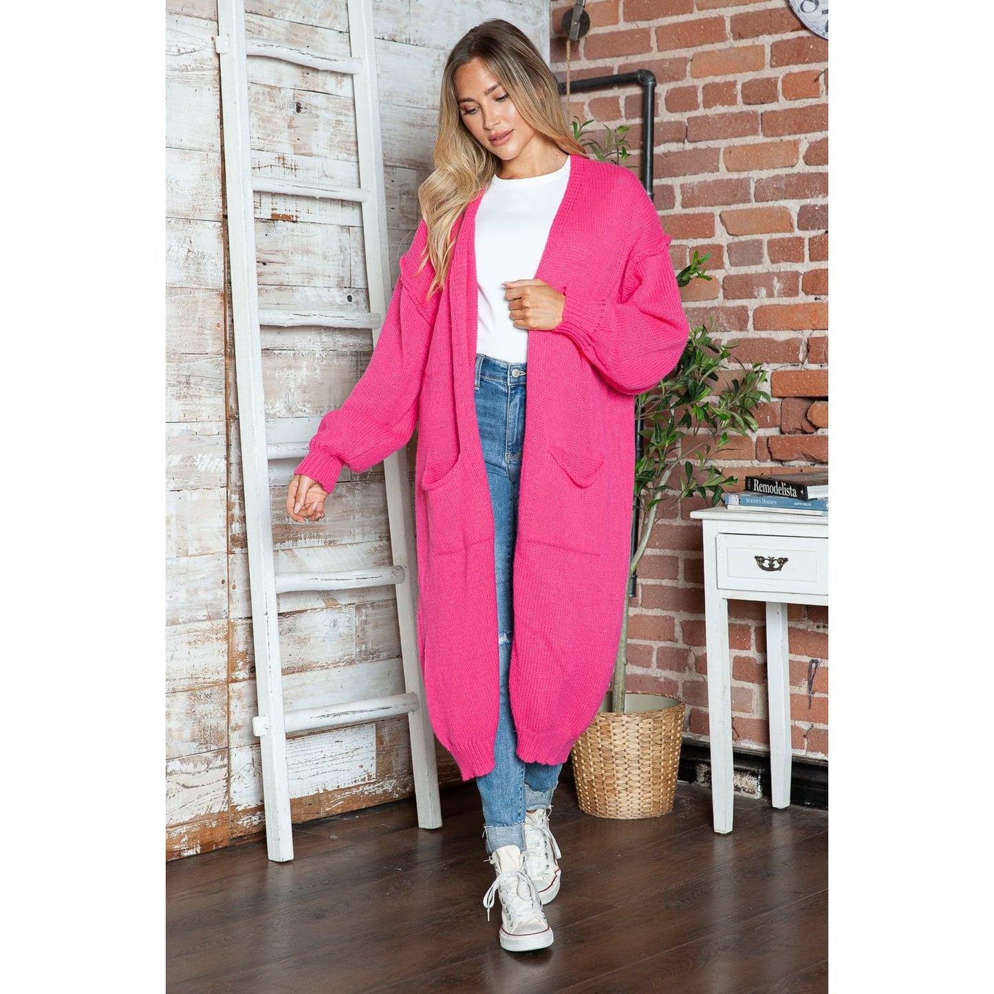 Letter Dropped Shoulder Long Sleeve Cardigan