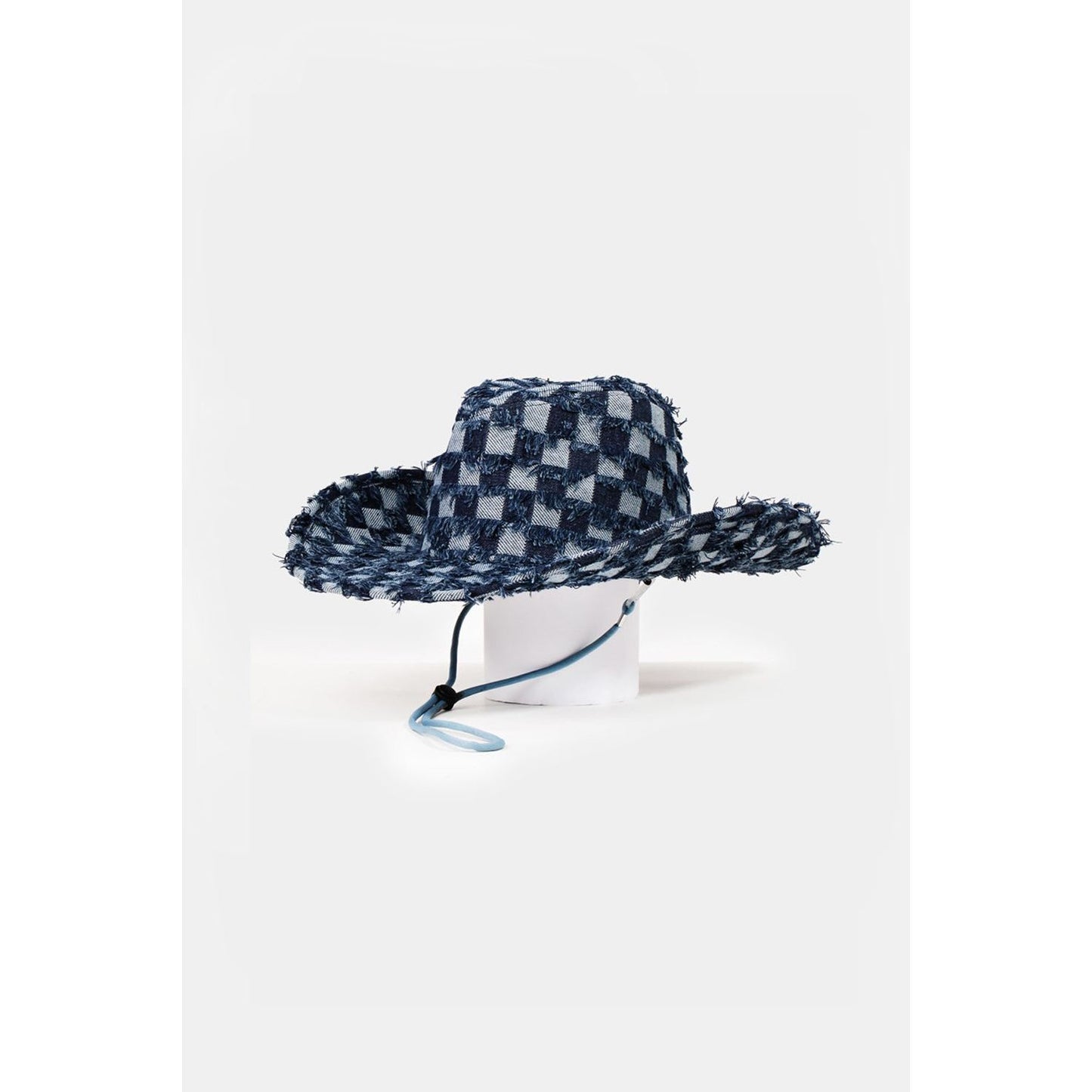Fame Checkered Fringe Denim Cowboy Hat - TiffanyzKlozet