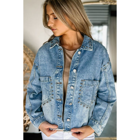 Studded Long Sleeve Denim Jacket