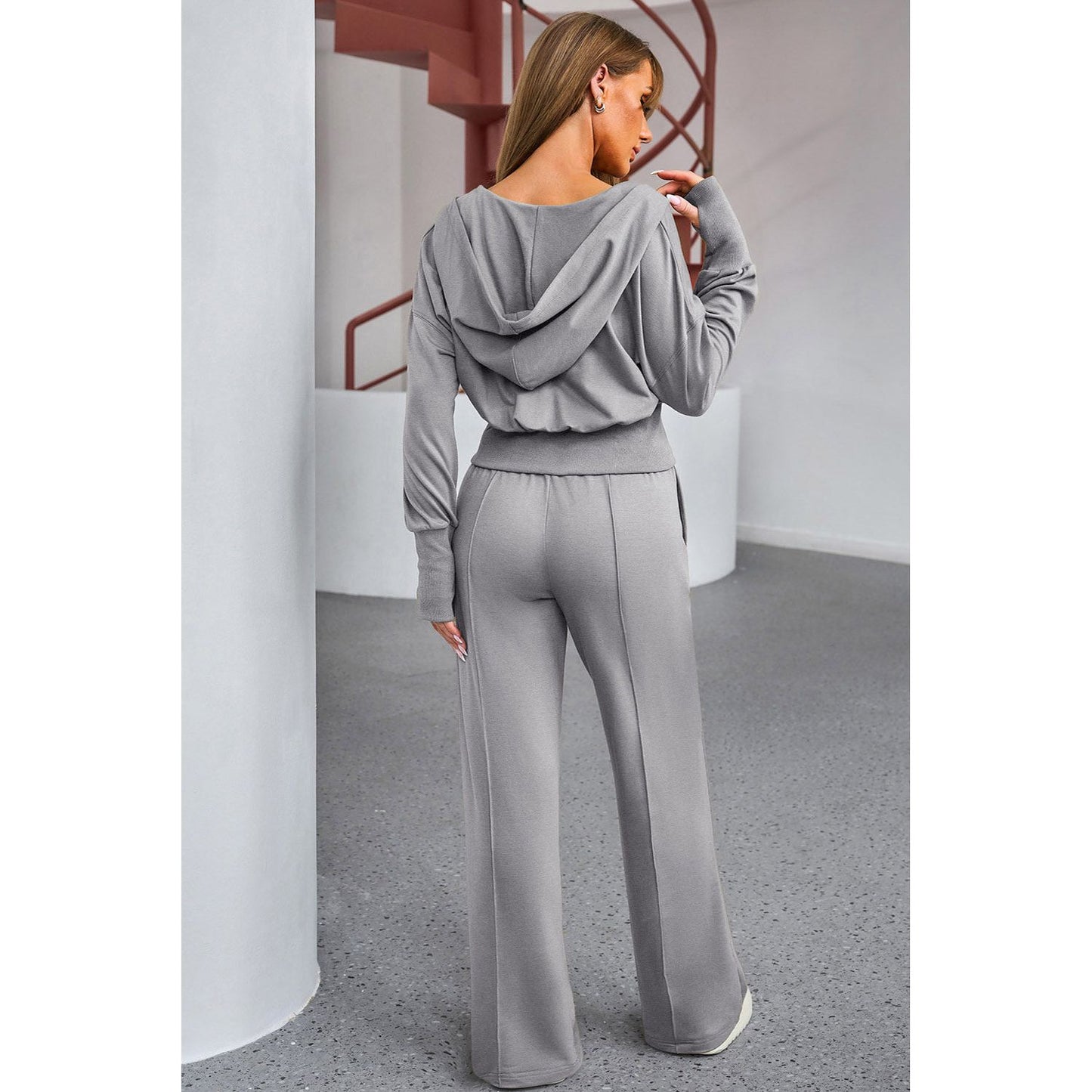 Dropped Shoulder Hoodie and Drawstring Pants Active Set