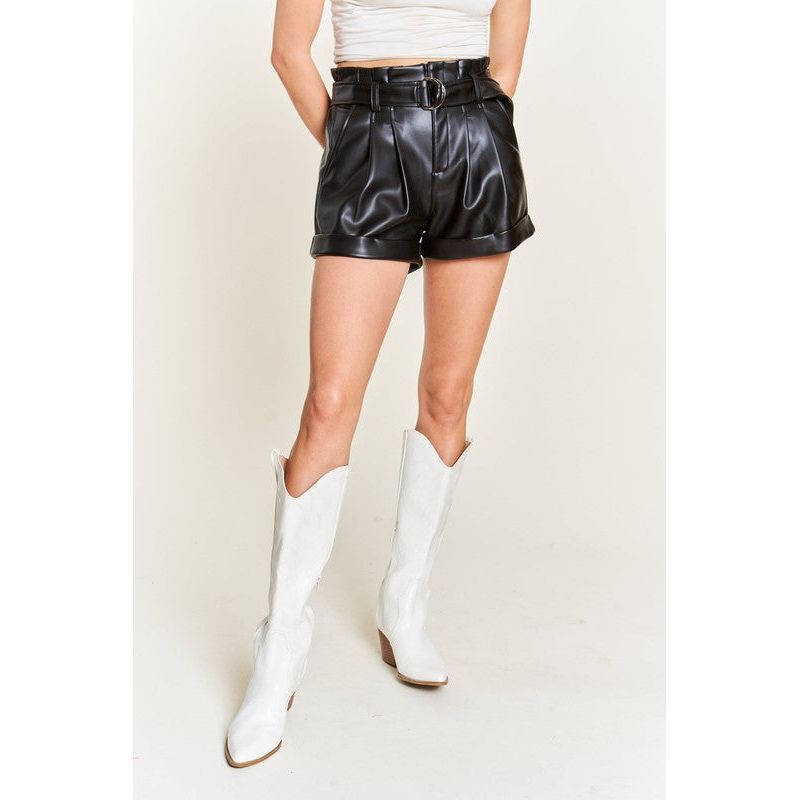 High-rise waist Belted Faux Leather Short JJB5001