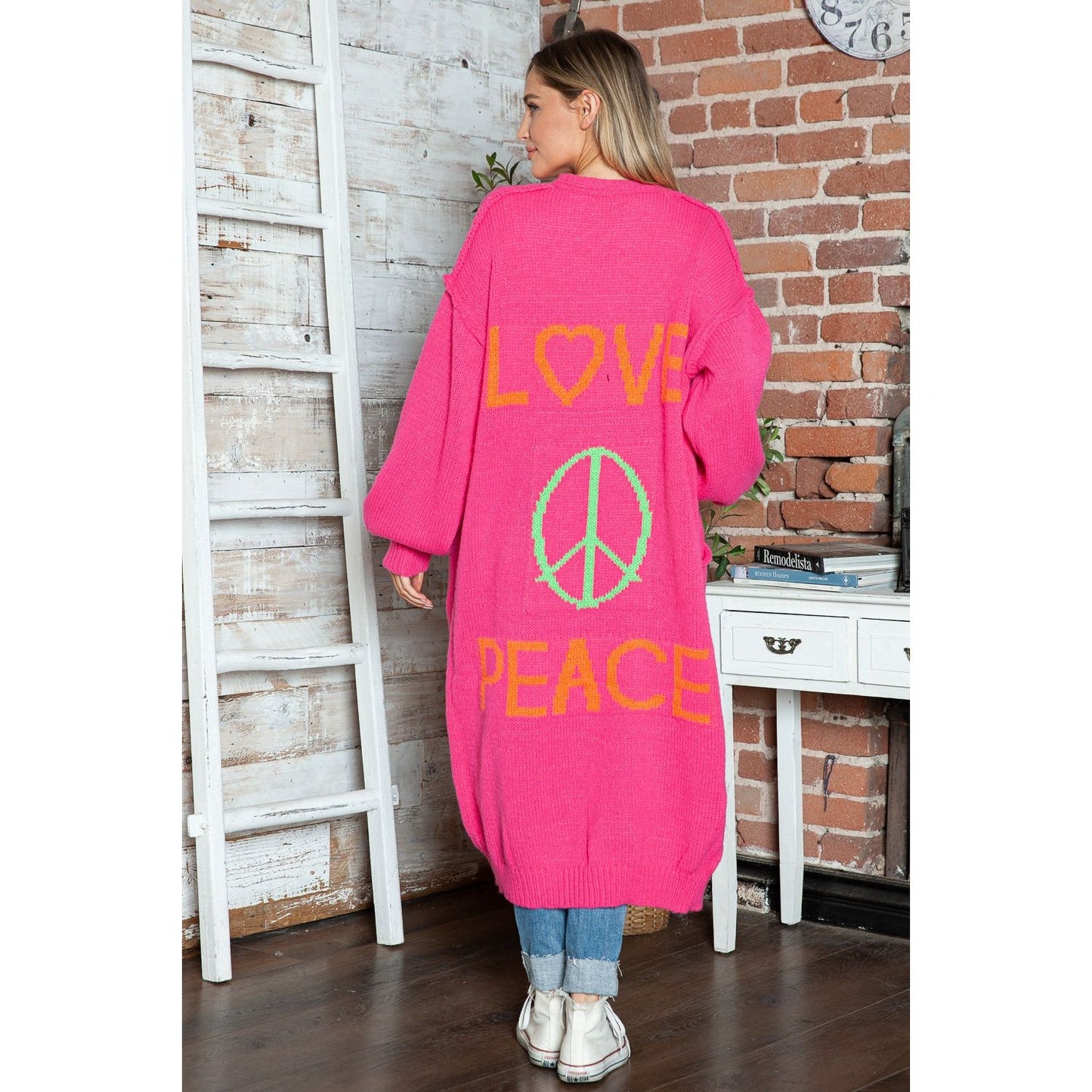 Letter Dropped Shoulder Long Sleeve Cardigan