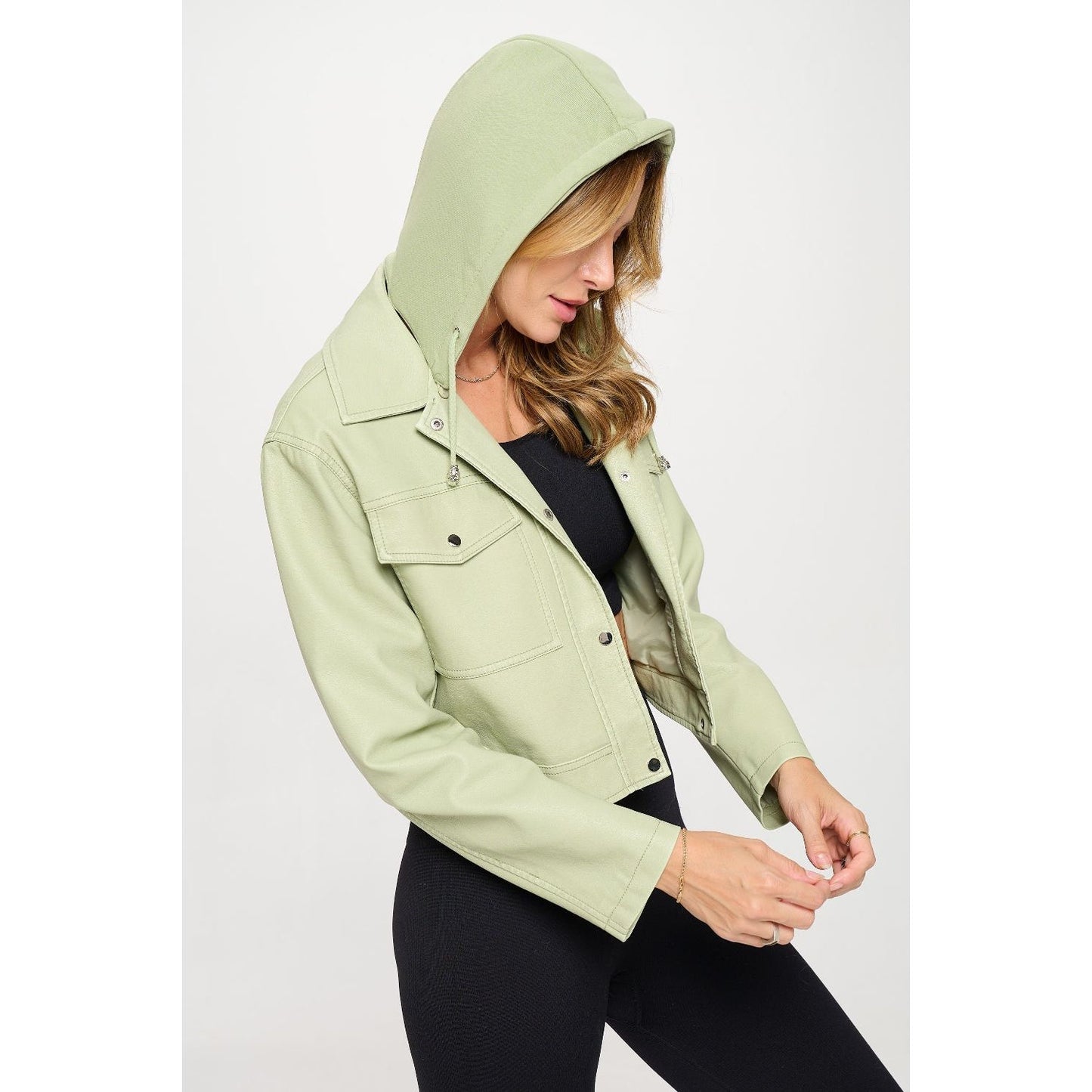 Coalition LA Snap Down Cropped Hooded Jacket