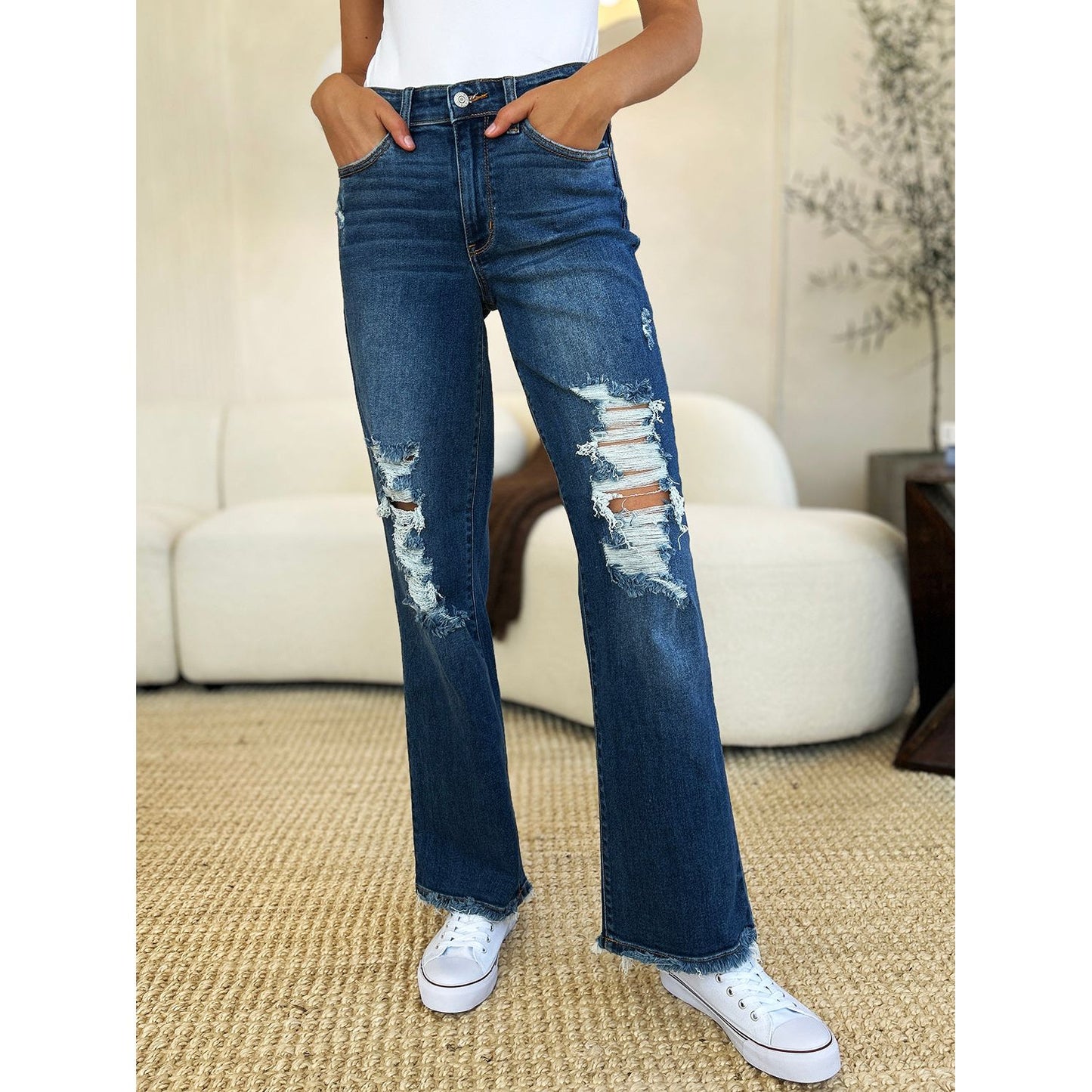 Judy Blue Distressed Raw Hem Jeans