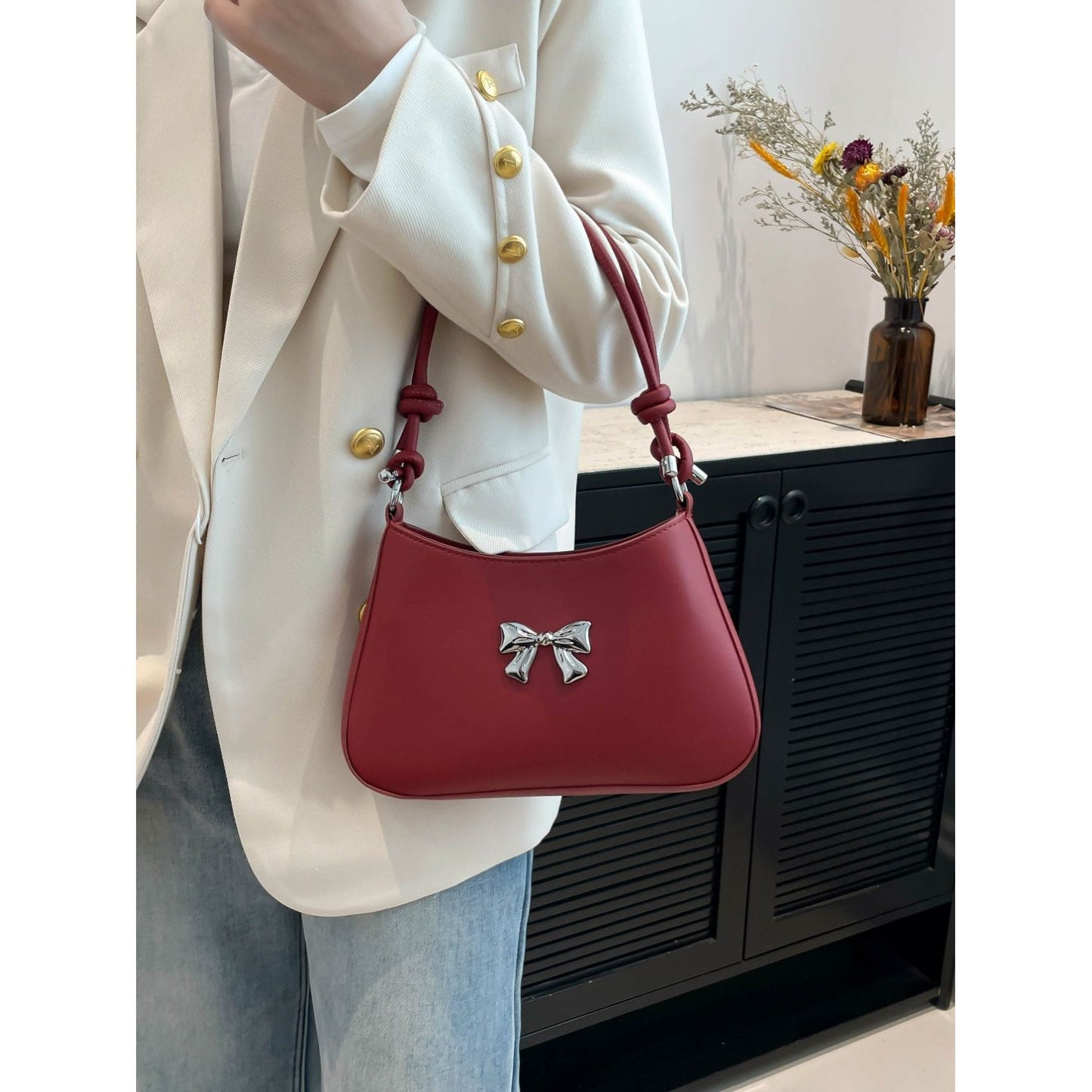 Bow Leather Knotted Handbag