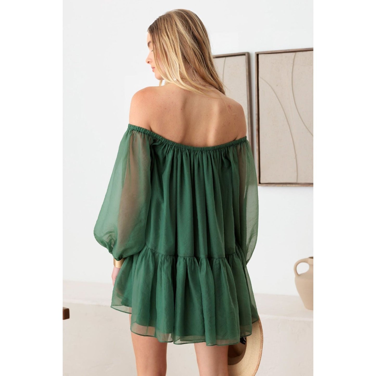 Emerald Green Off-the-Shoulder Mini Dress