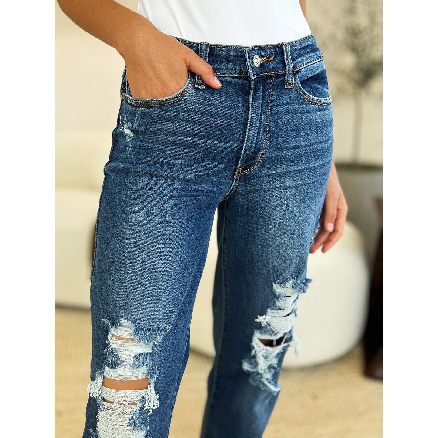 Judy Blue Distressed Raw Hem Jeans