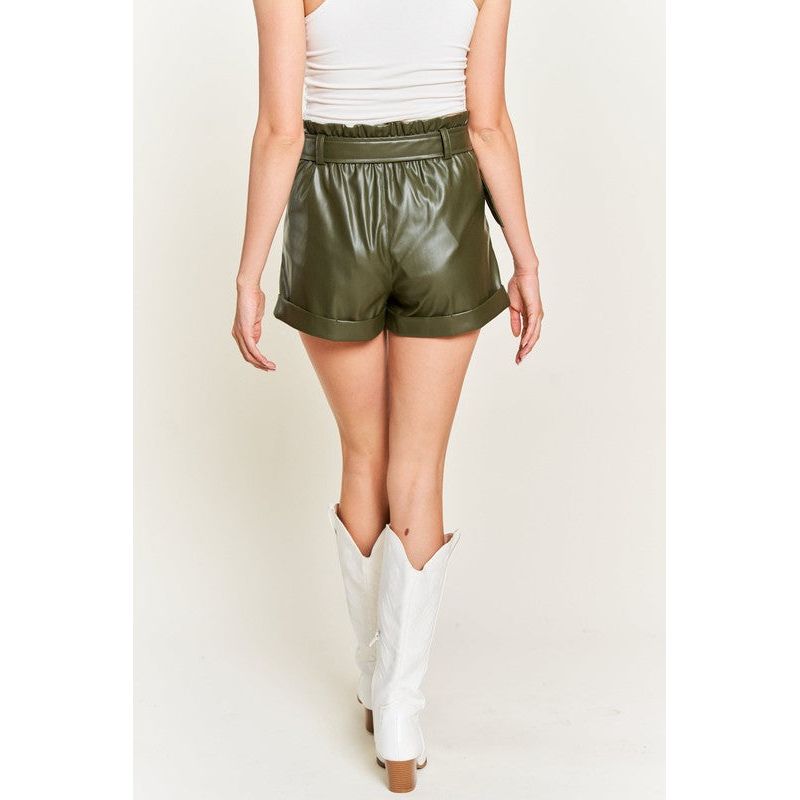 High-rise waist Belted Faux Leather Short JJB5001