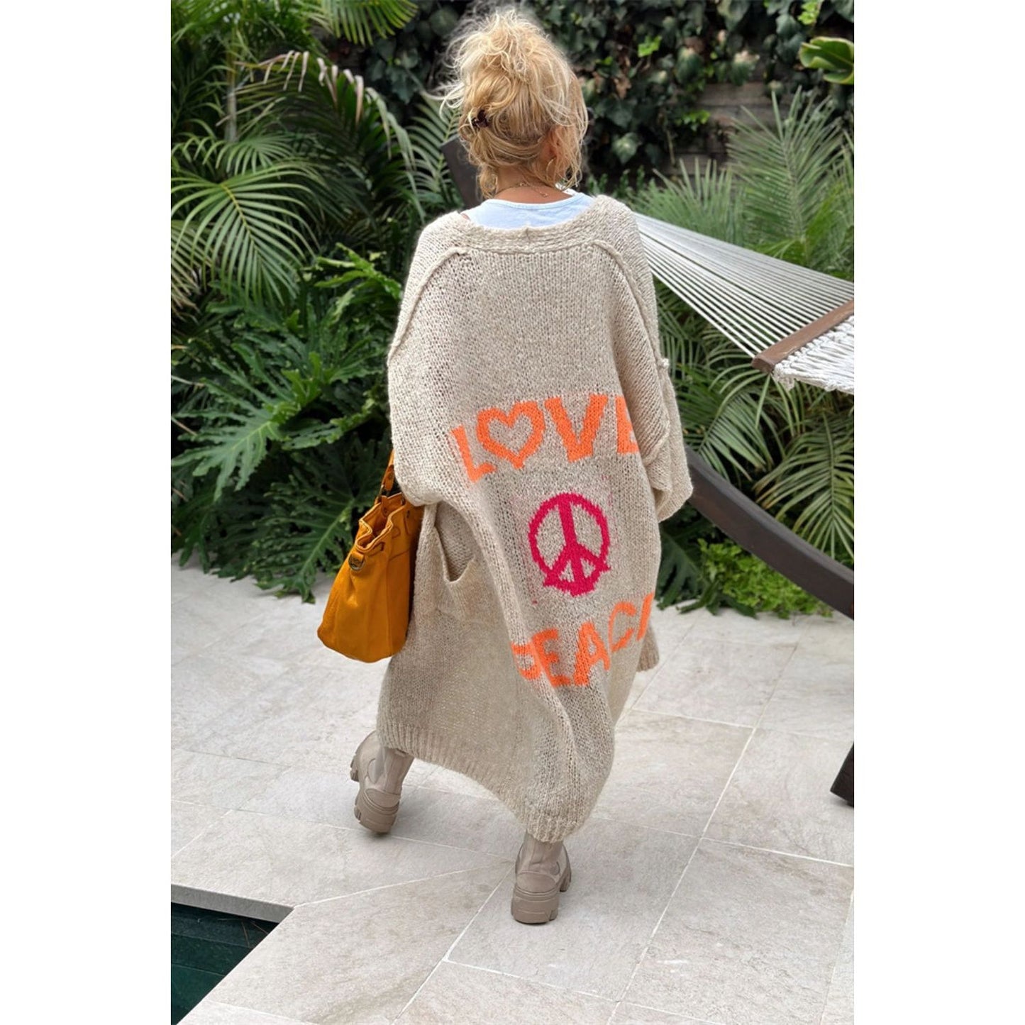 Letter Dropped Shoulder Long Sleeve Cardigan