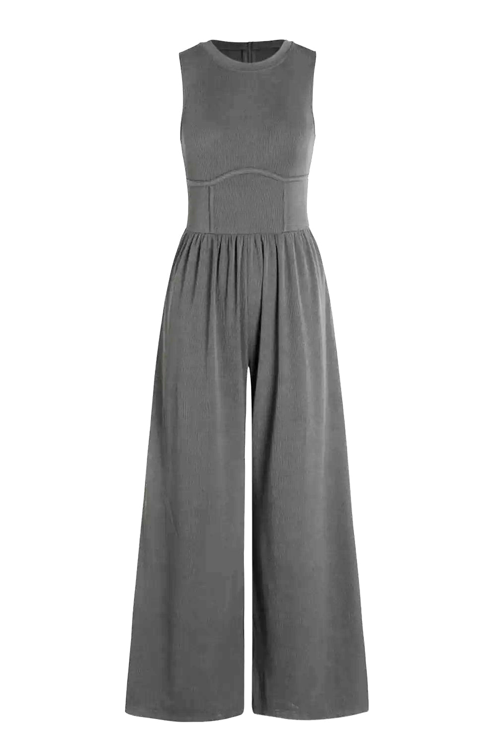 Round Neck Sleeveless Jumpsuit with Pockets - TiffanyzKlozet