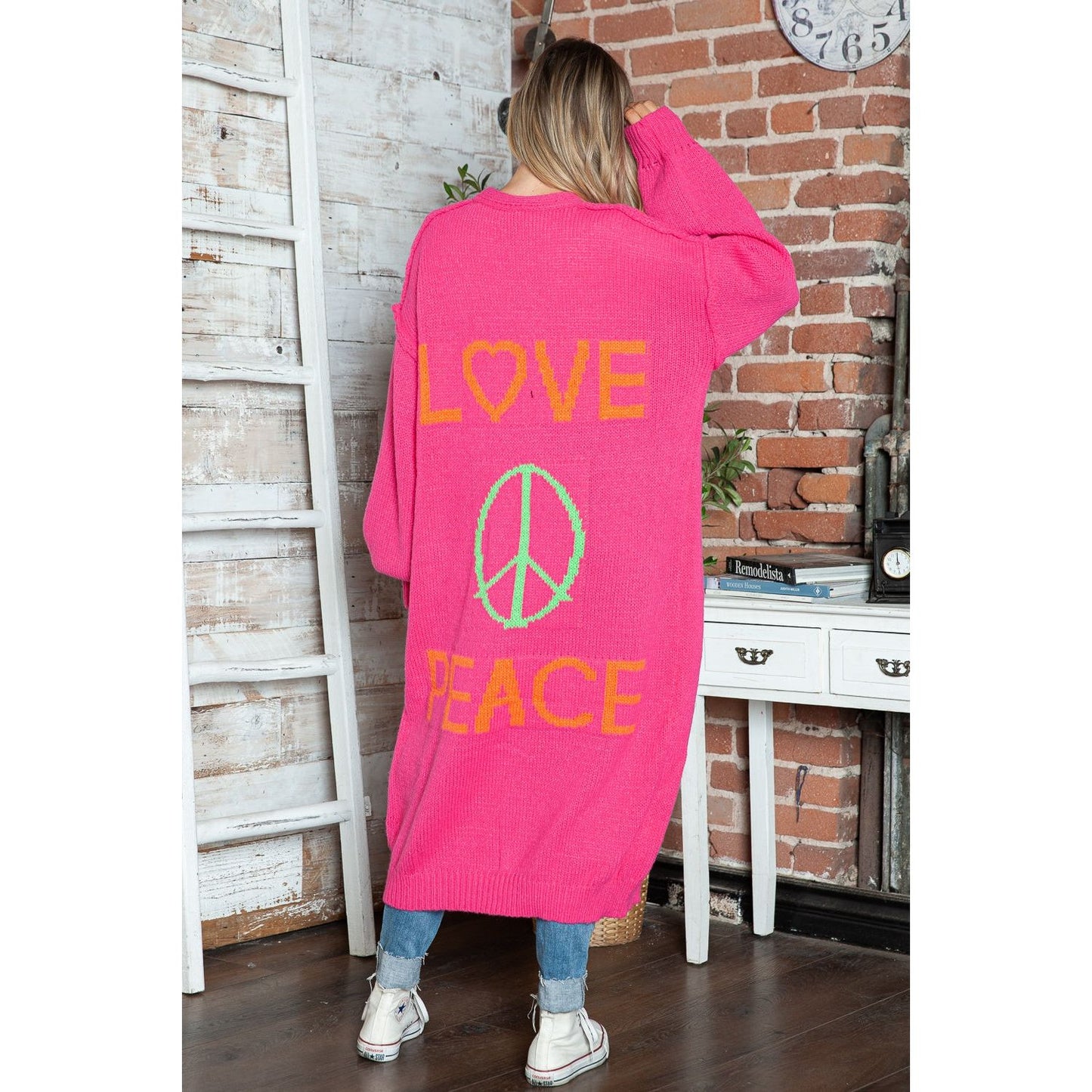 Letter Dropped Shoulder Long Sleeve Cardigan