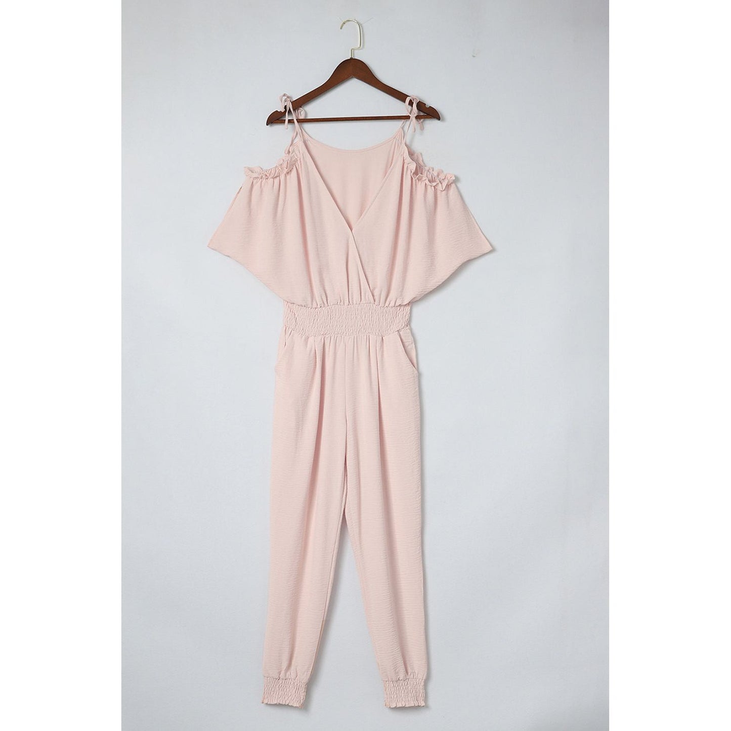 Frill Surplice Cold Shoulder Jumpsuit - TiffanyzKlozet