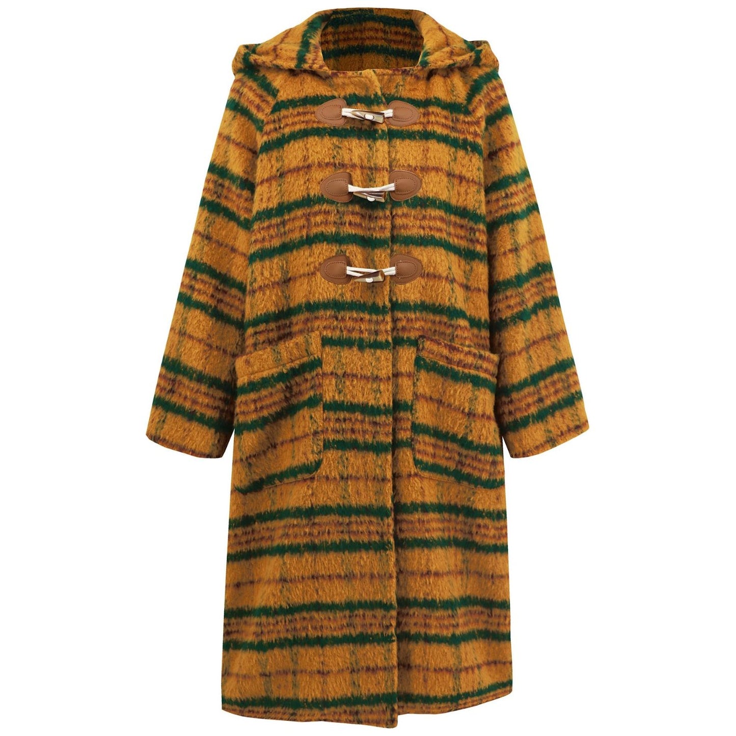 Plaid Long Sleeve Hooded Coat with Pockets