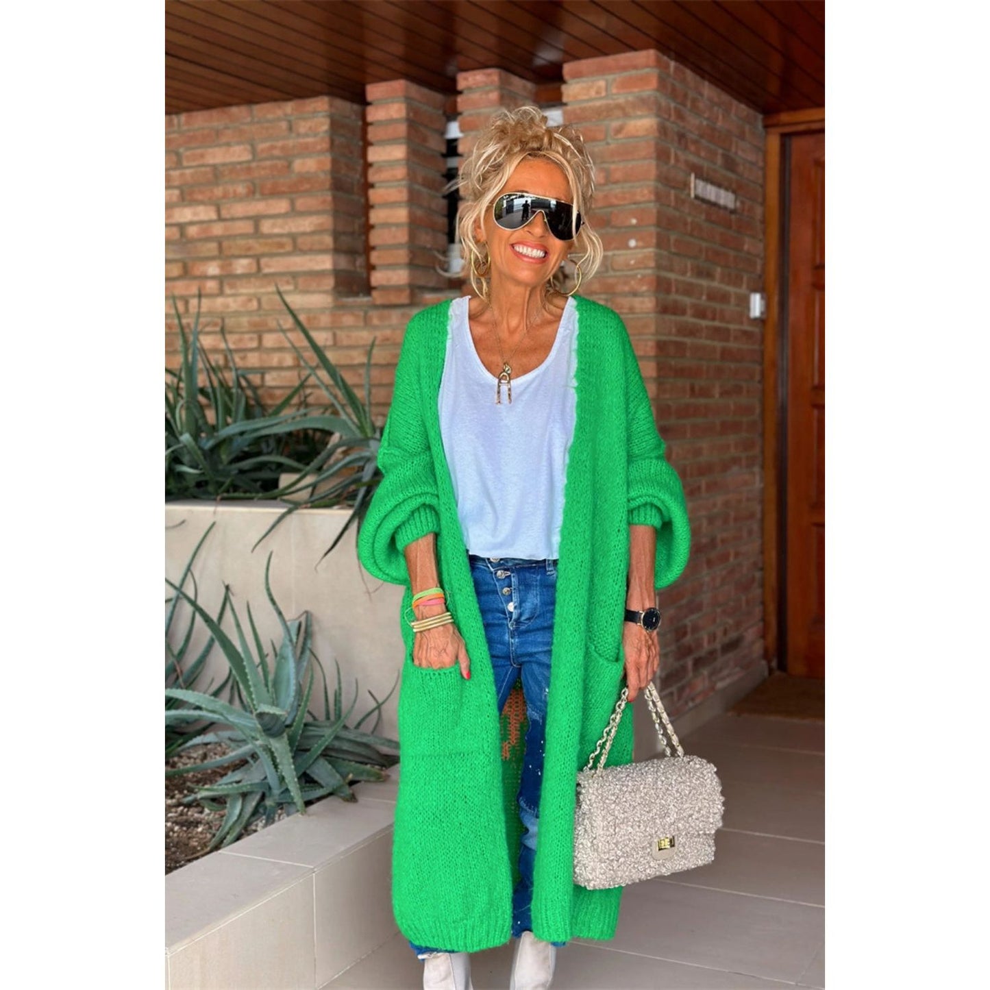 Letter Dropped Shoulder Long Sleeve Cardigan