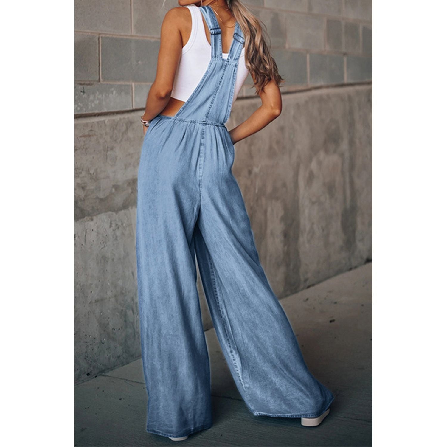 Distressed Wide Leg Denim Overalls - TiffanyzKlozet