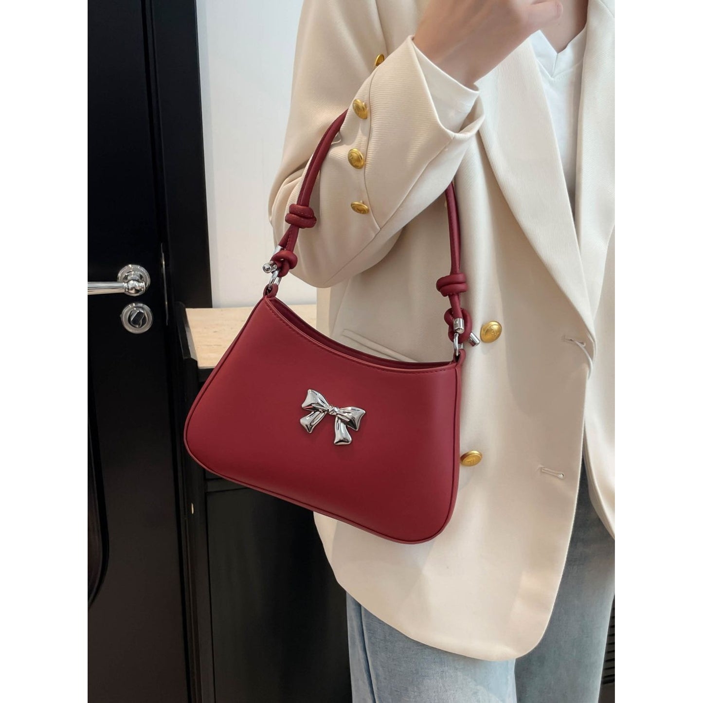 Bow Leather Knotted Handbag