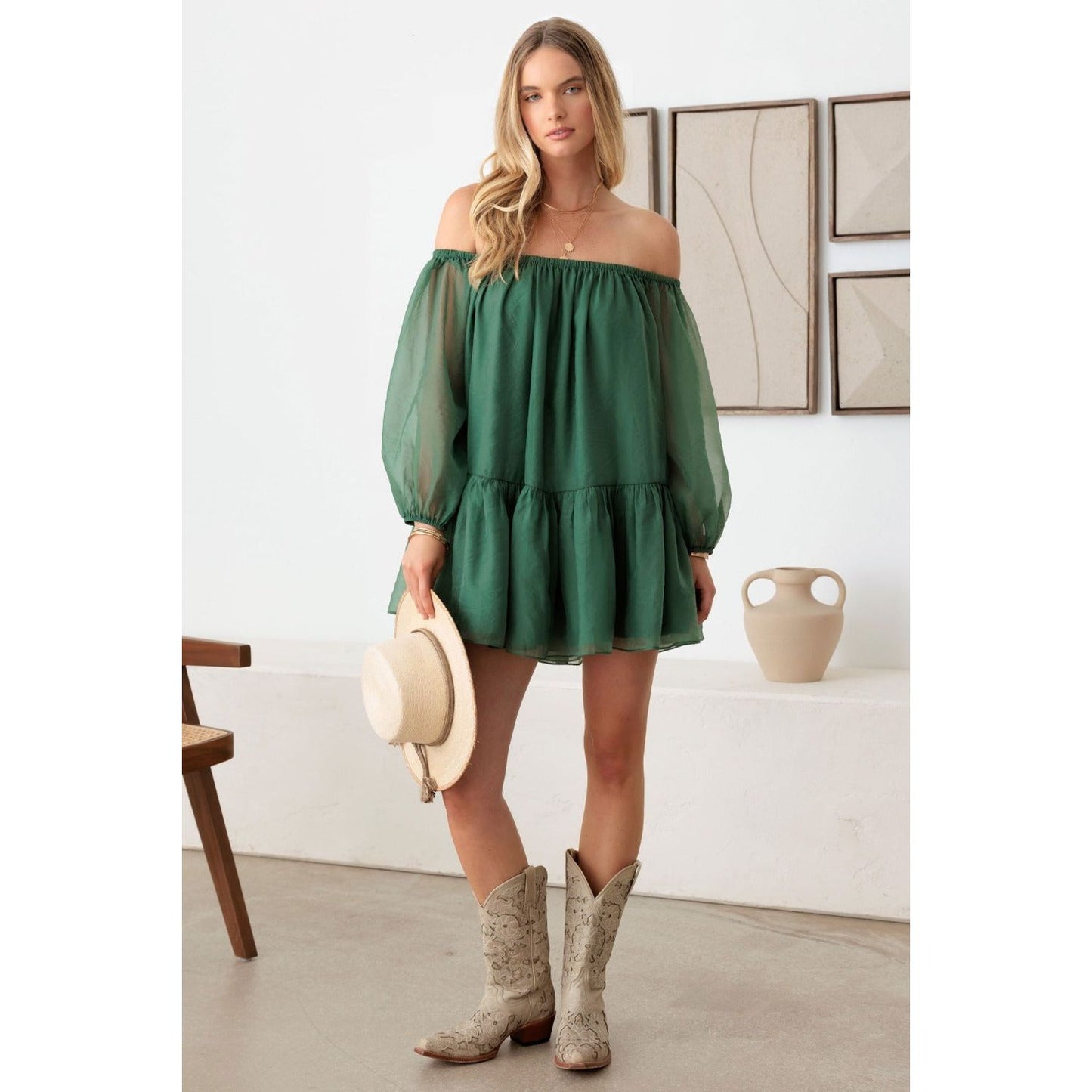 Emerald Green Off-the-Shoulder Mini Dress