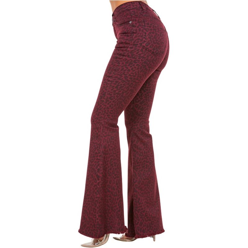 Leopard Bell Bottom Jean in Burgundy