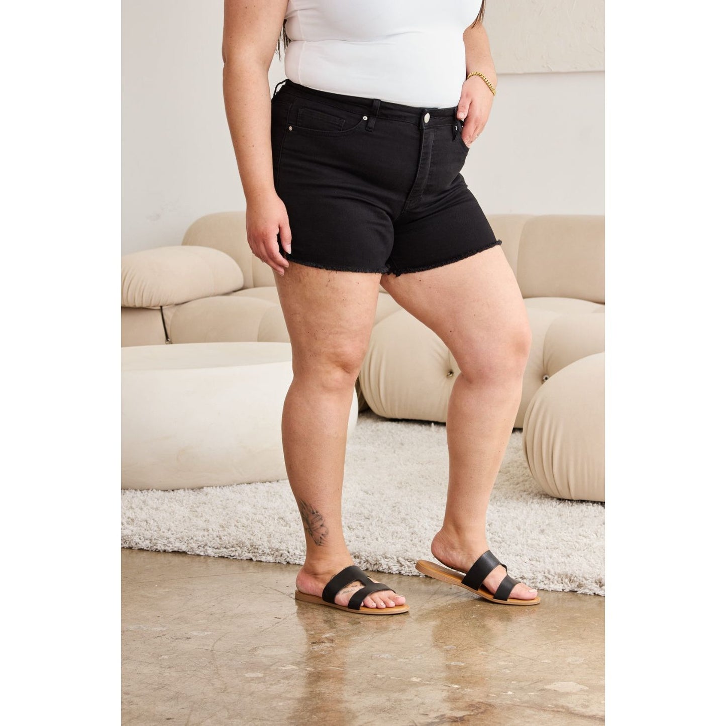 RFM Full Size Tummy Control High Waist Denim Shorts - TiffanyzKlozet