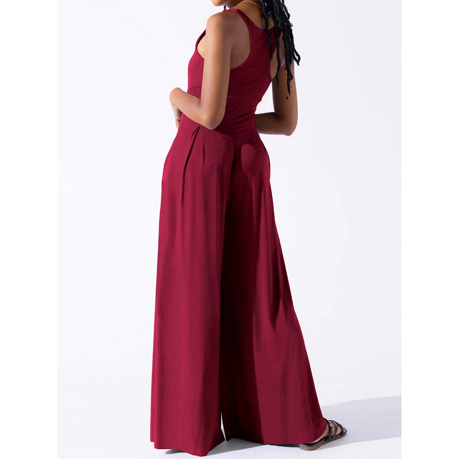 Square Neck Wide Strap Jumpsuit - TiffanyzKlozet