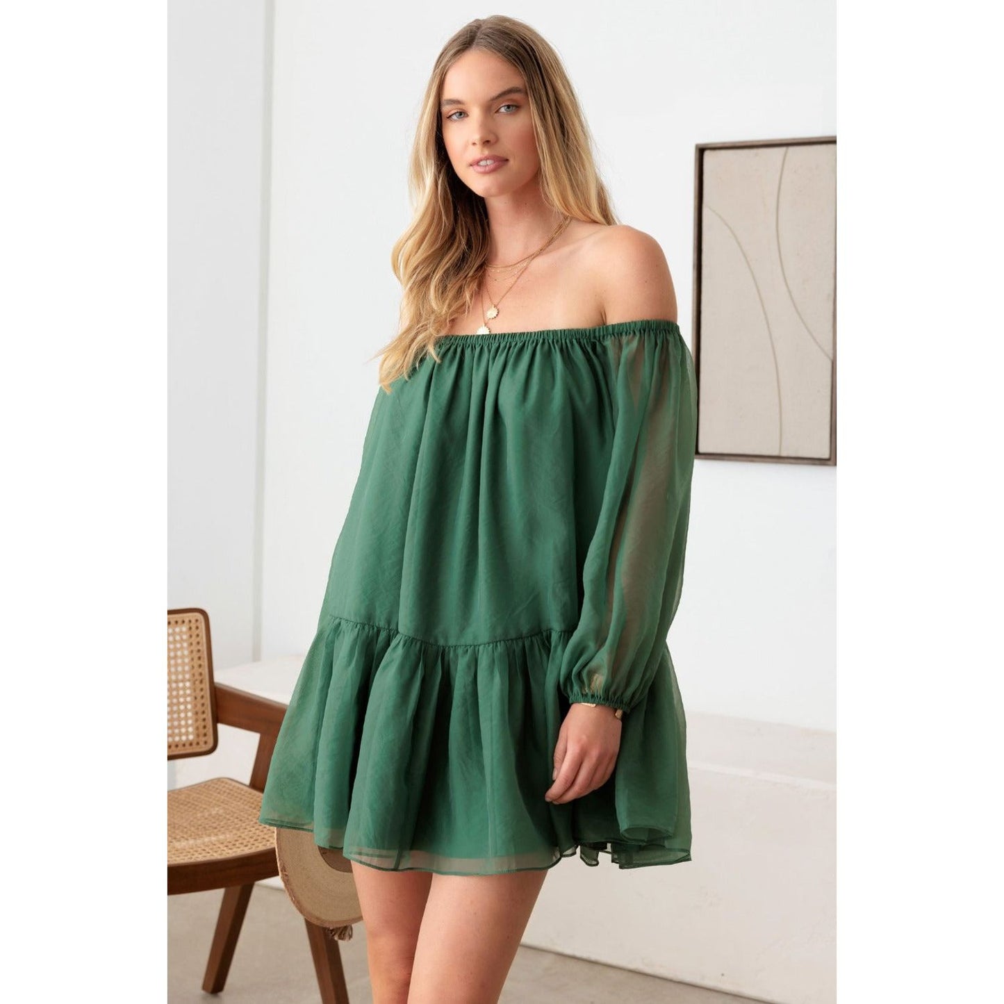 Emerald Green Off-the-Shoulder Mini Dress