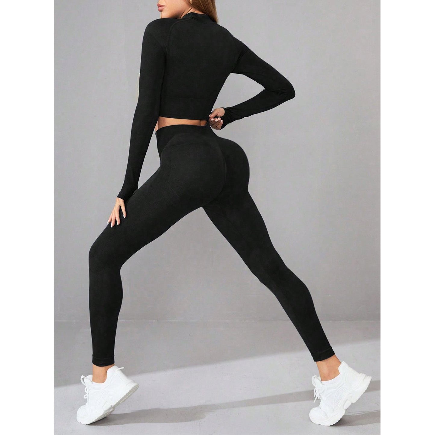 Mock Neck Long Sleeve Top and Leggings Active Set