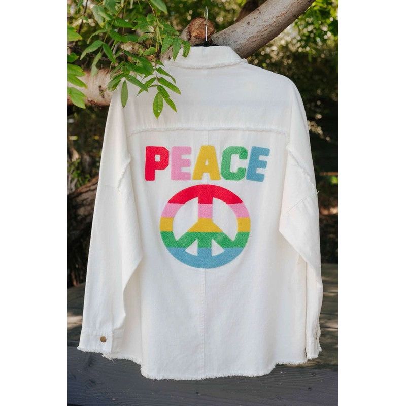 MULTI COLOR LETTERING PEACE SYMBOL BUTTON UP SHIRT - TiffanyzKlozet