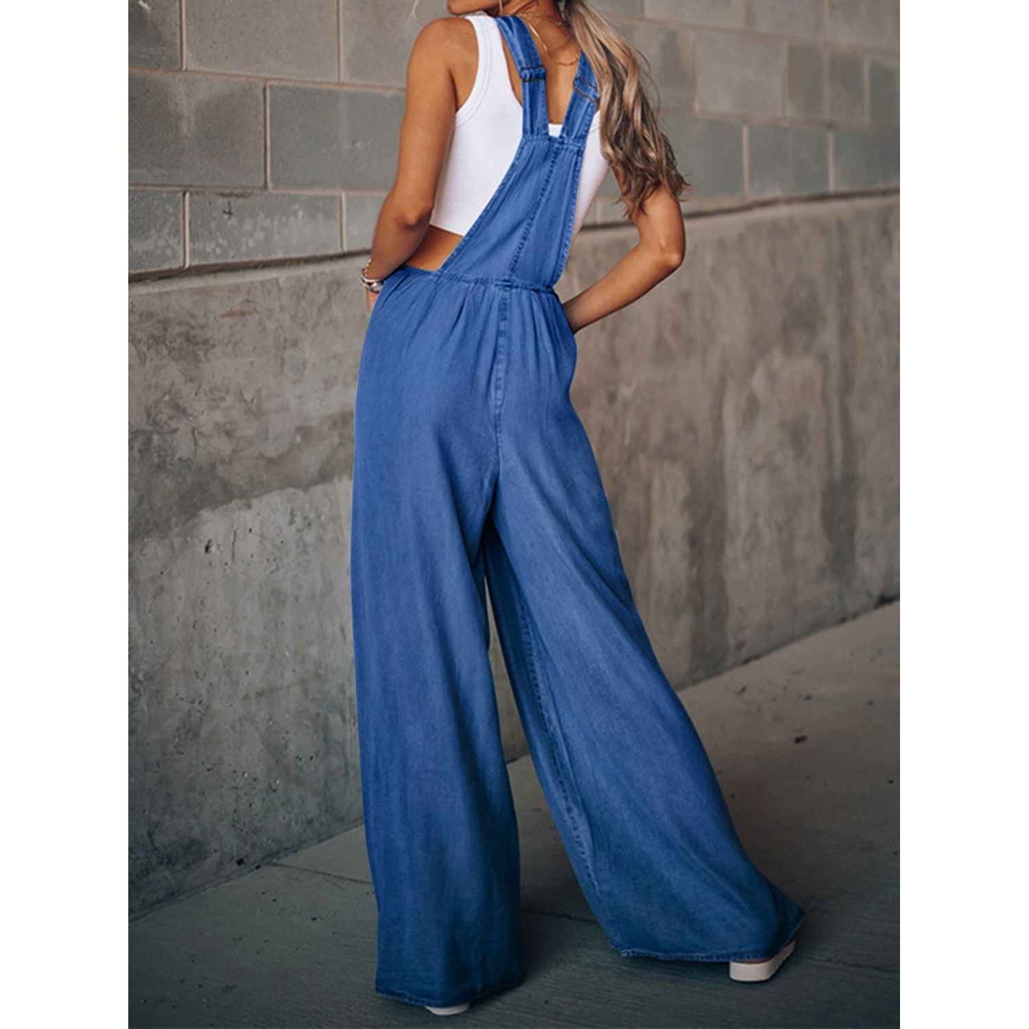 Distressed Wide Leg Denim Overalls - TiffanyzKlozet