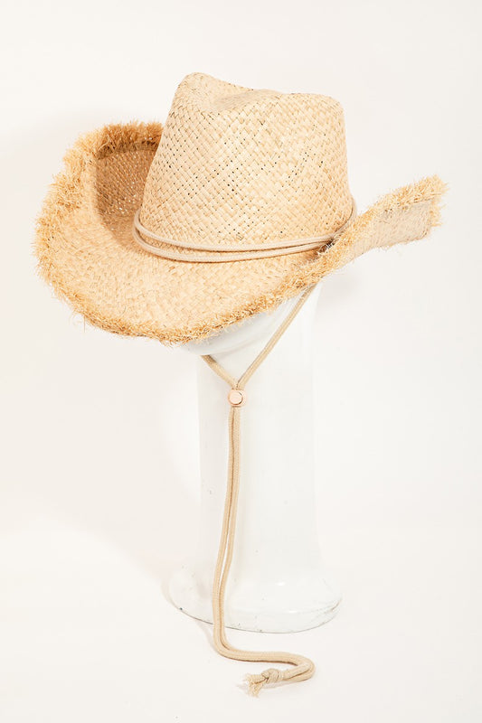 Fame Adjustable Strap Raw Hem Weave Hat - TiffanyzKlozet