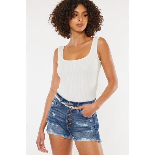 Kancan Distressed Button Fly Denim Shorts - TiffanyzKlozet