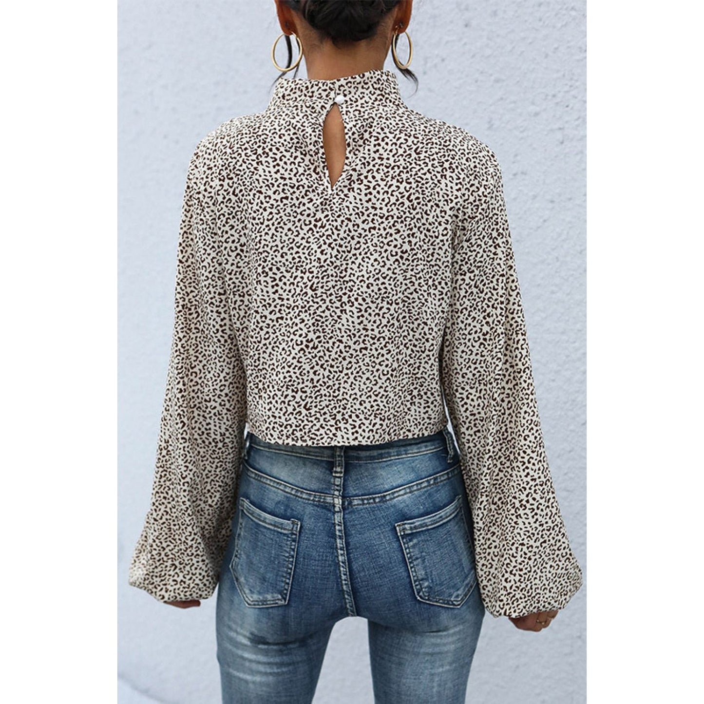 Perfee Leopard Print Mock Neck Crop Top