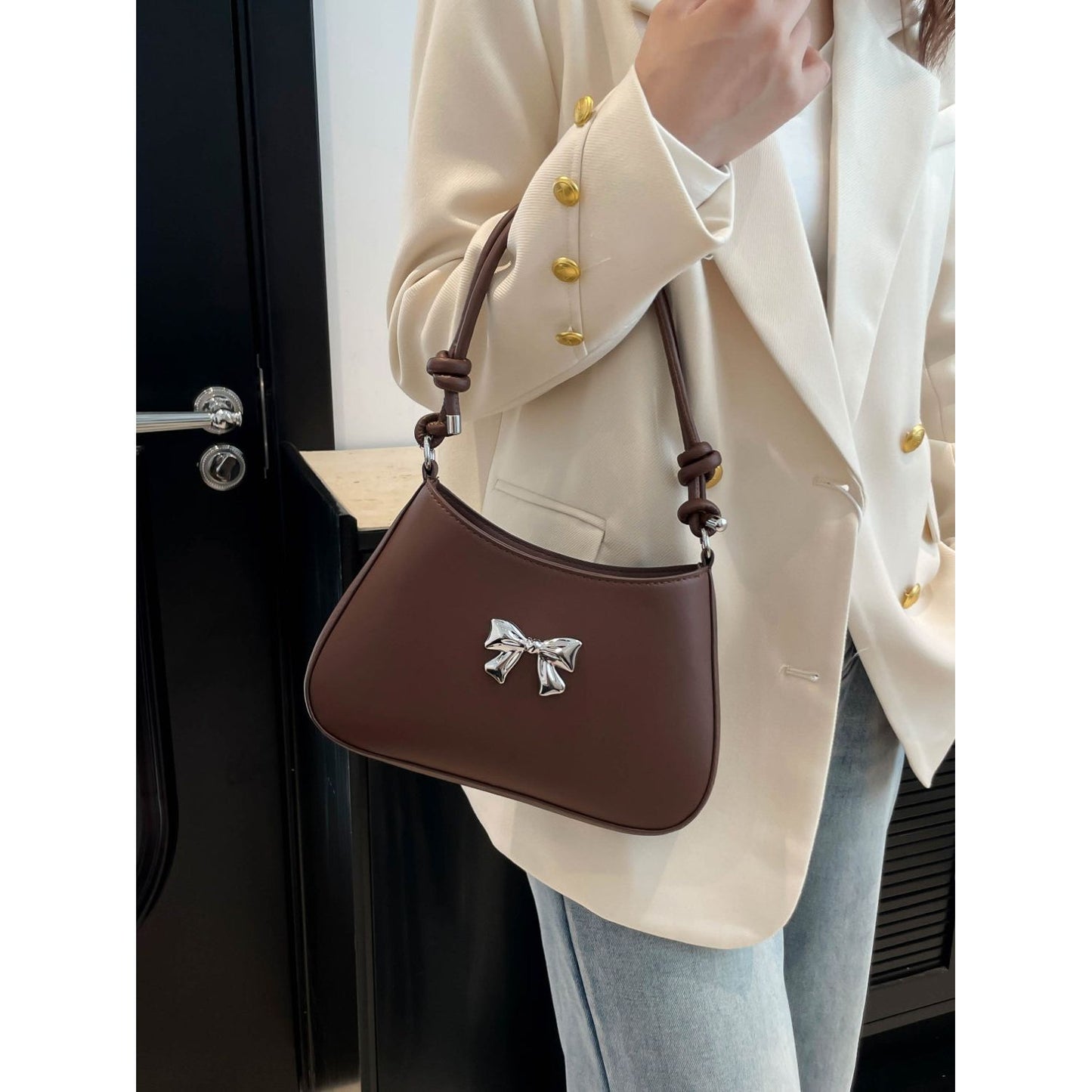 Bow Leather Knotted Handbag