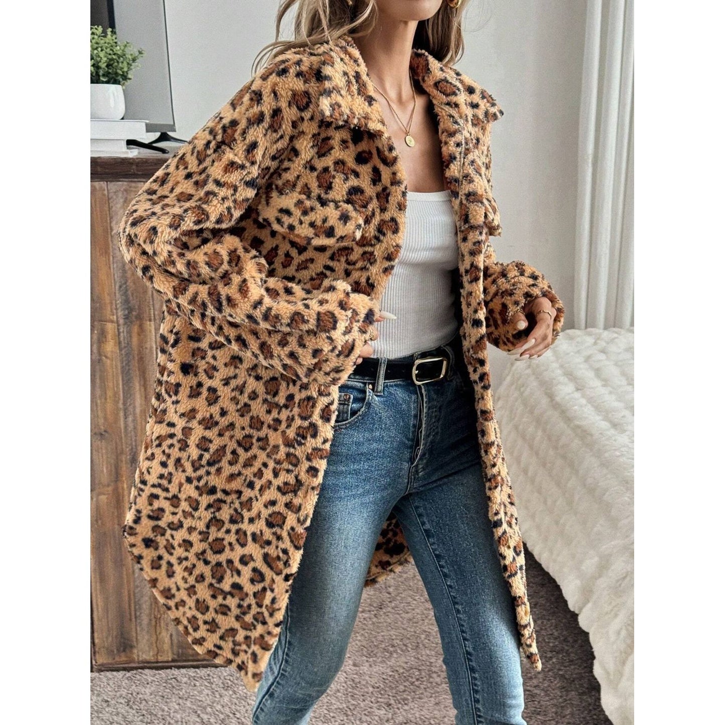 Unleash Your Wild Side Leopard Print Fuzzy Coat