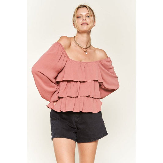 Tiered flounce designed Blouse JJT5023 - TiffanyzKlozet