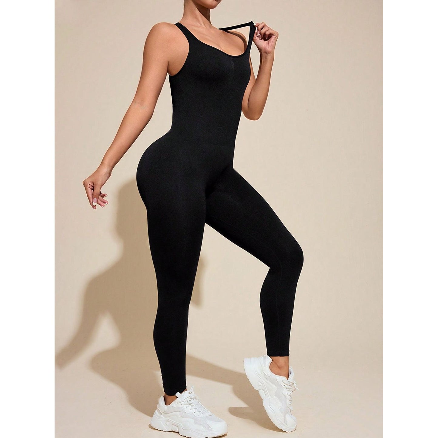 Cutout Wide Strap Active Jumpsuit