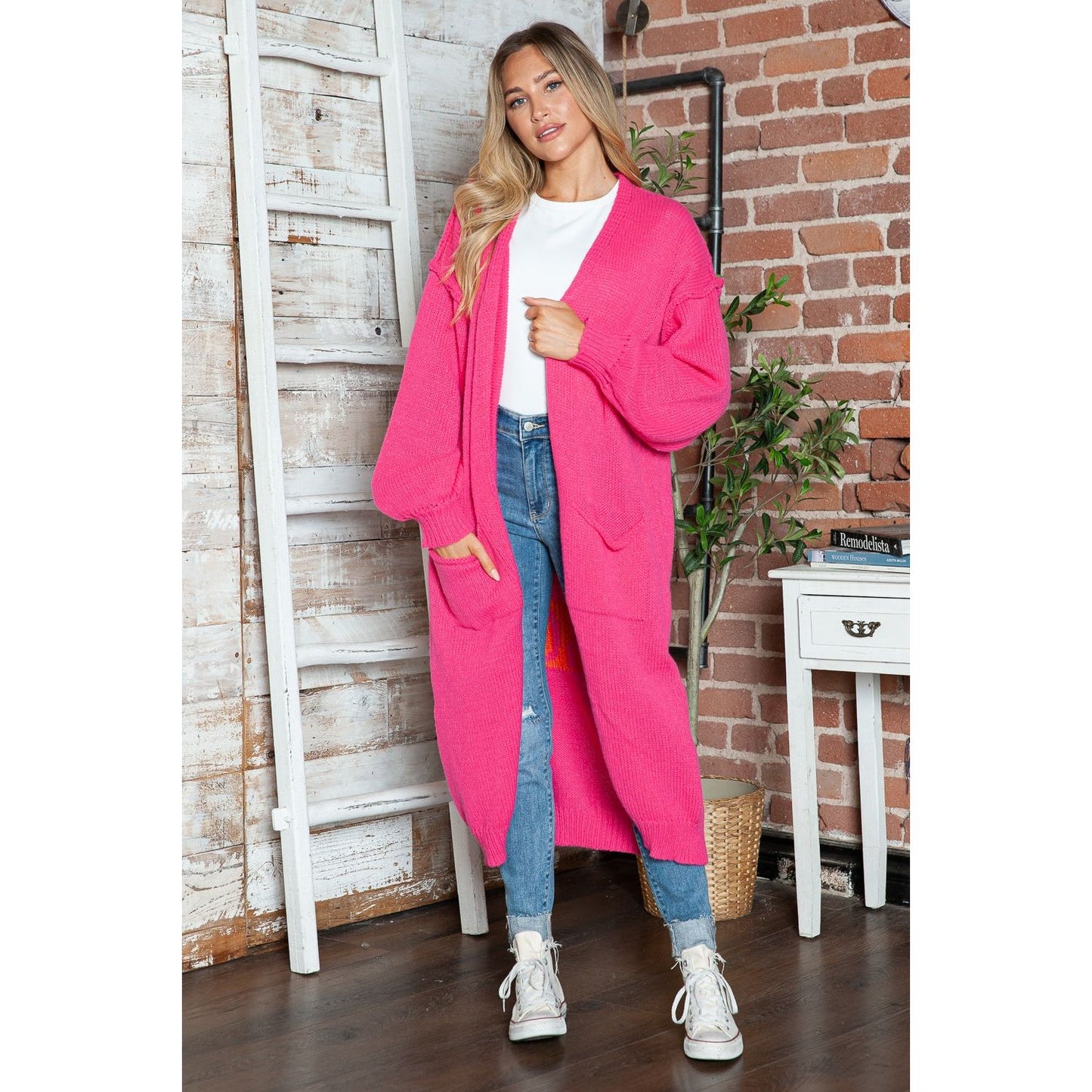 Letter Dropped Shoulder Long Sleeve Cardigan