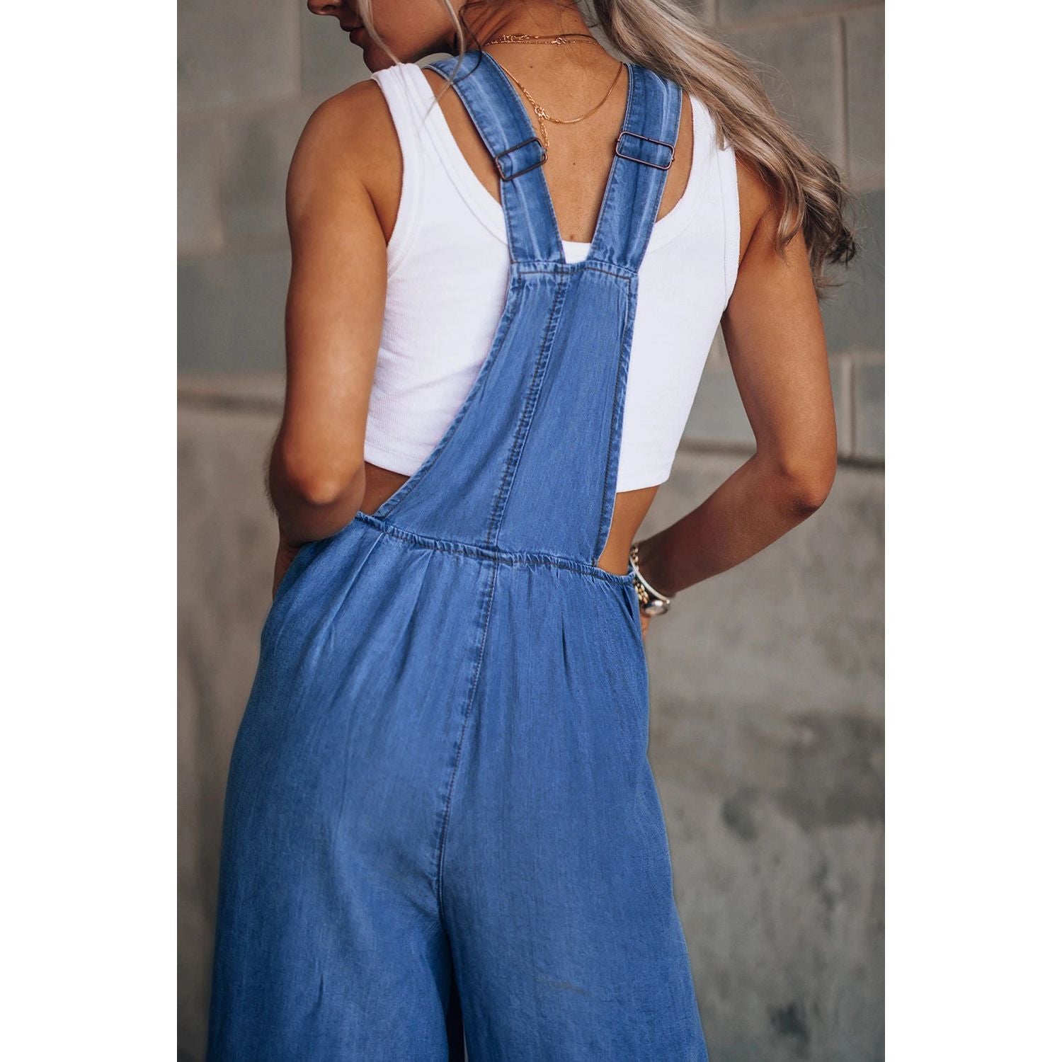 Distressed Wide Leg Denim Overalls - TiffanyzKlozet