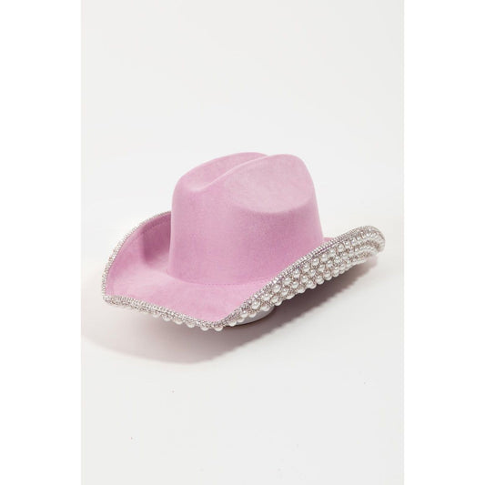 Fame Pave Rhinestone Pearl Trim Cowboy Hat - TiffanyzKlozet