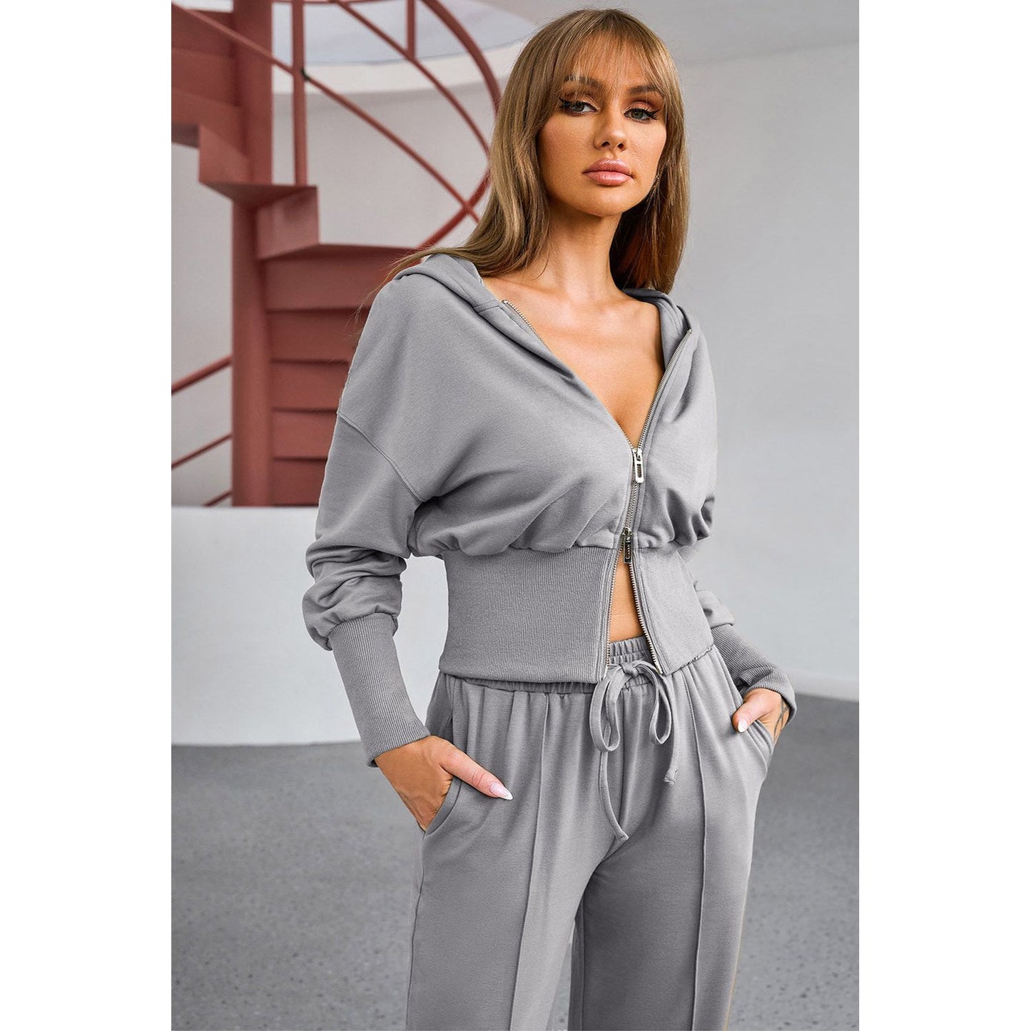 Dropped Shoulder Hoodie and Drawstring Pants Active Set