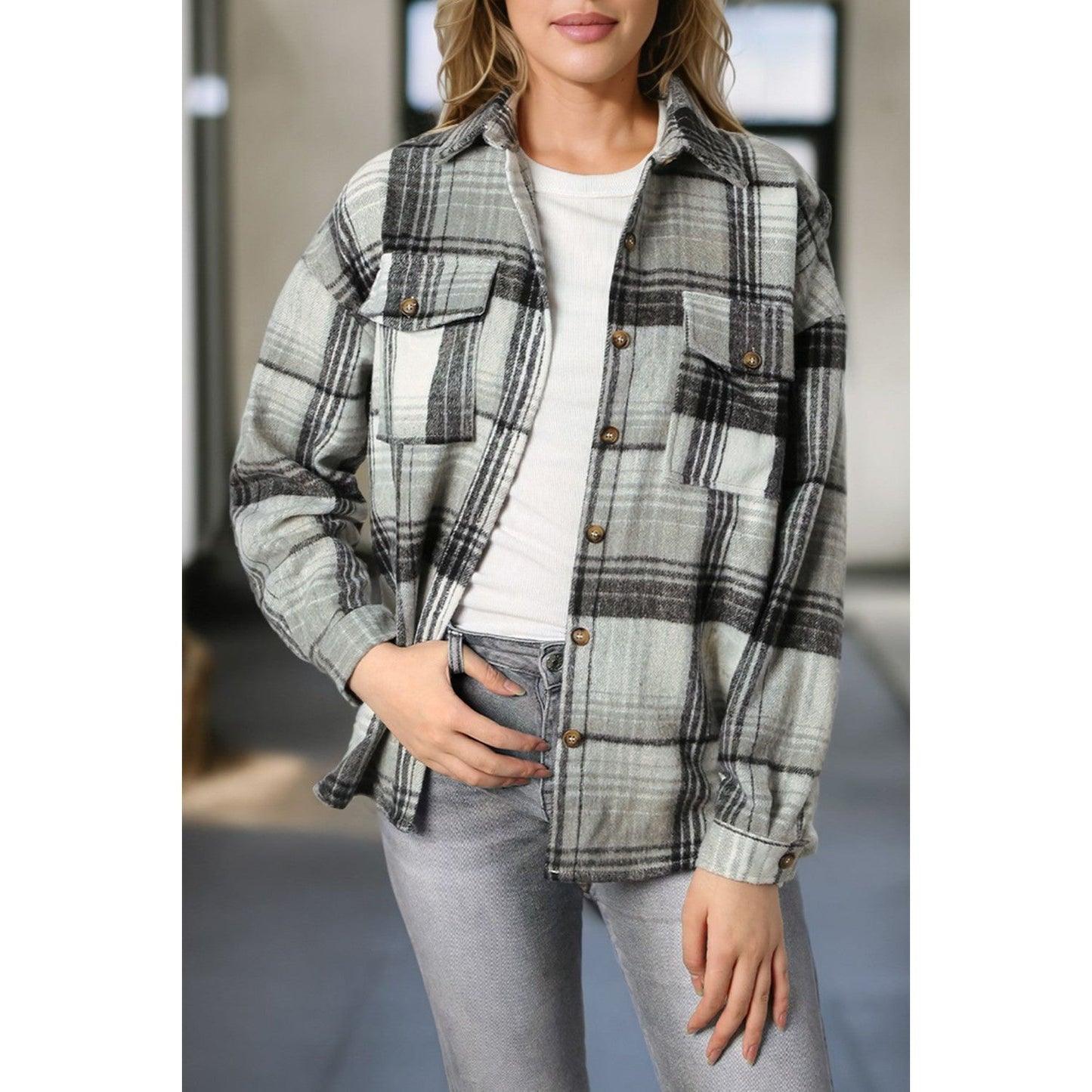 Plaid Dropped Shoulder Shacket