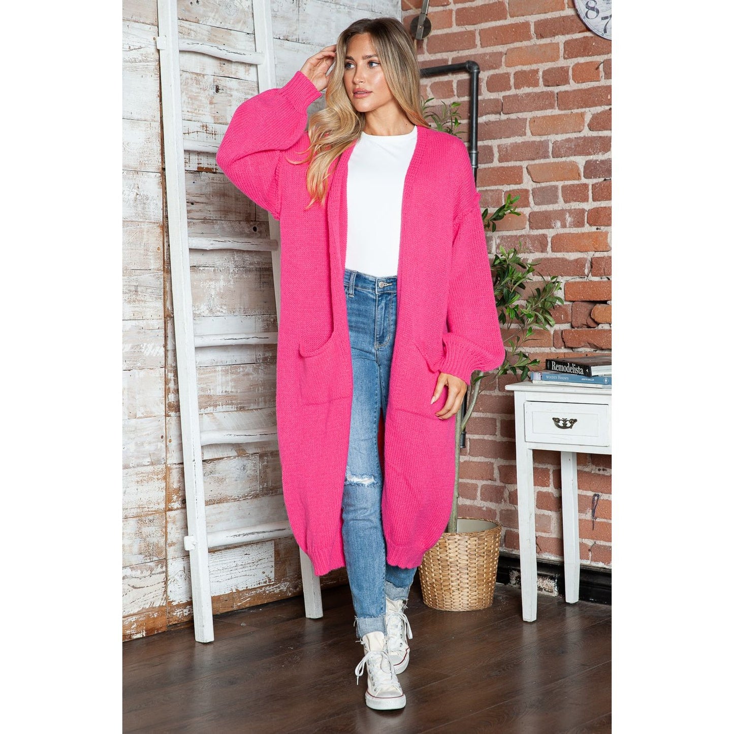 Letter Dropped Shoulder Long Sleeve Cardigan