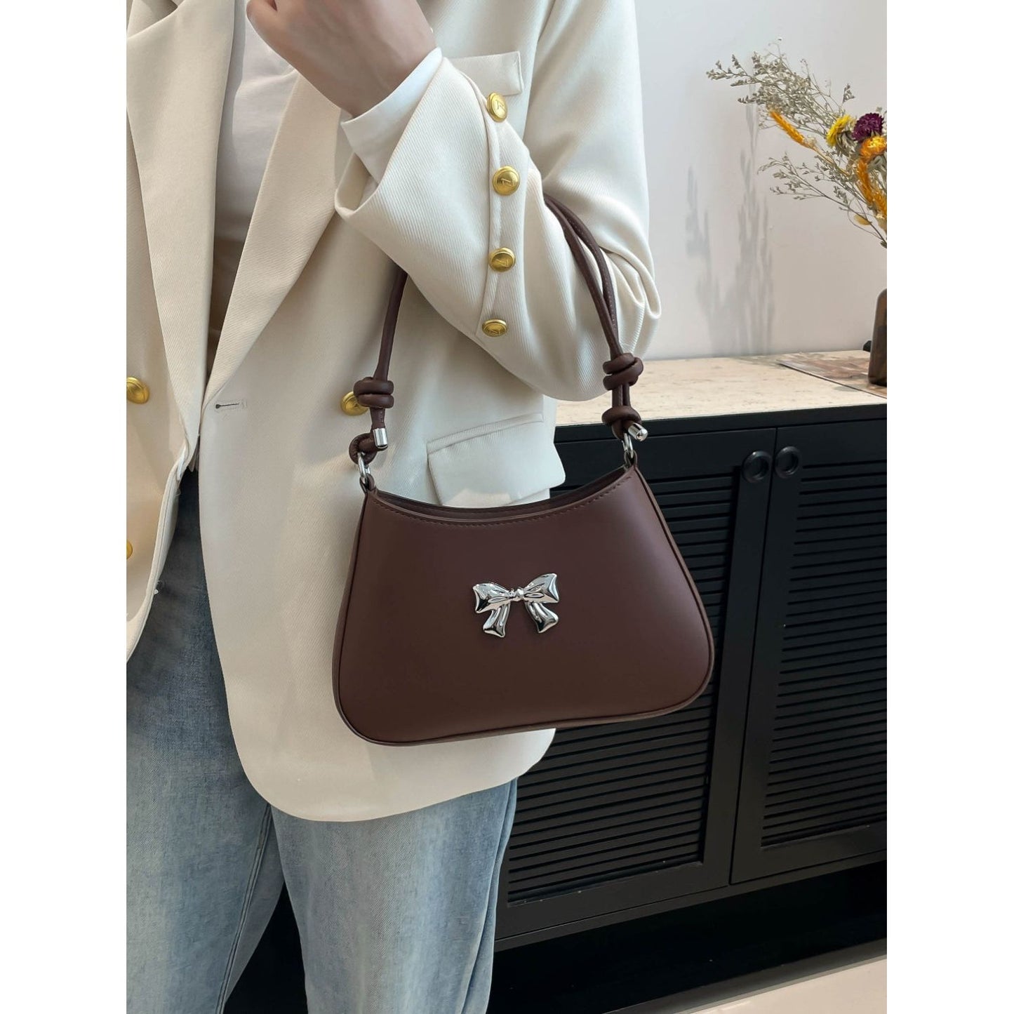 Bow Leather Knotted Handbag