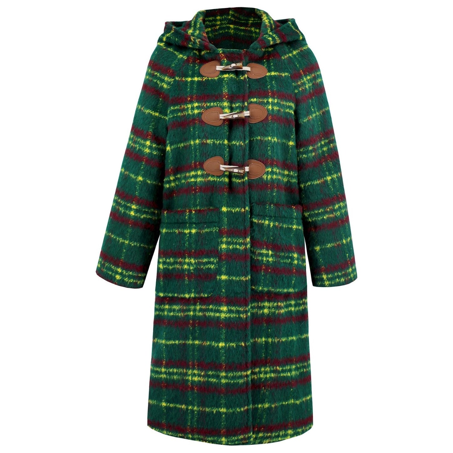 Plaid Long Sleeve Hooded Coat with Pockets