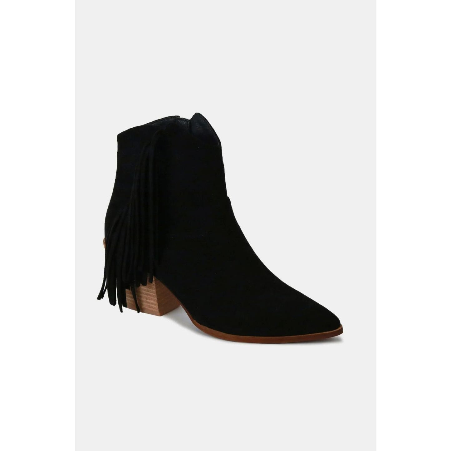 Beast Fashion Suede Fringe Point Toe Ankle Boots